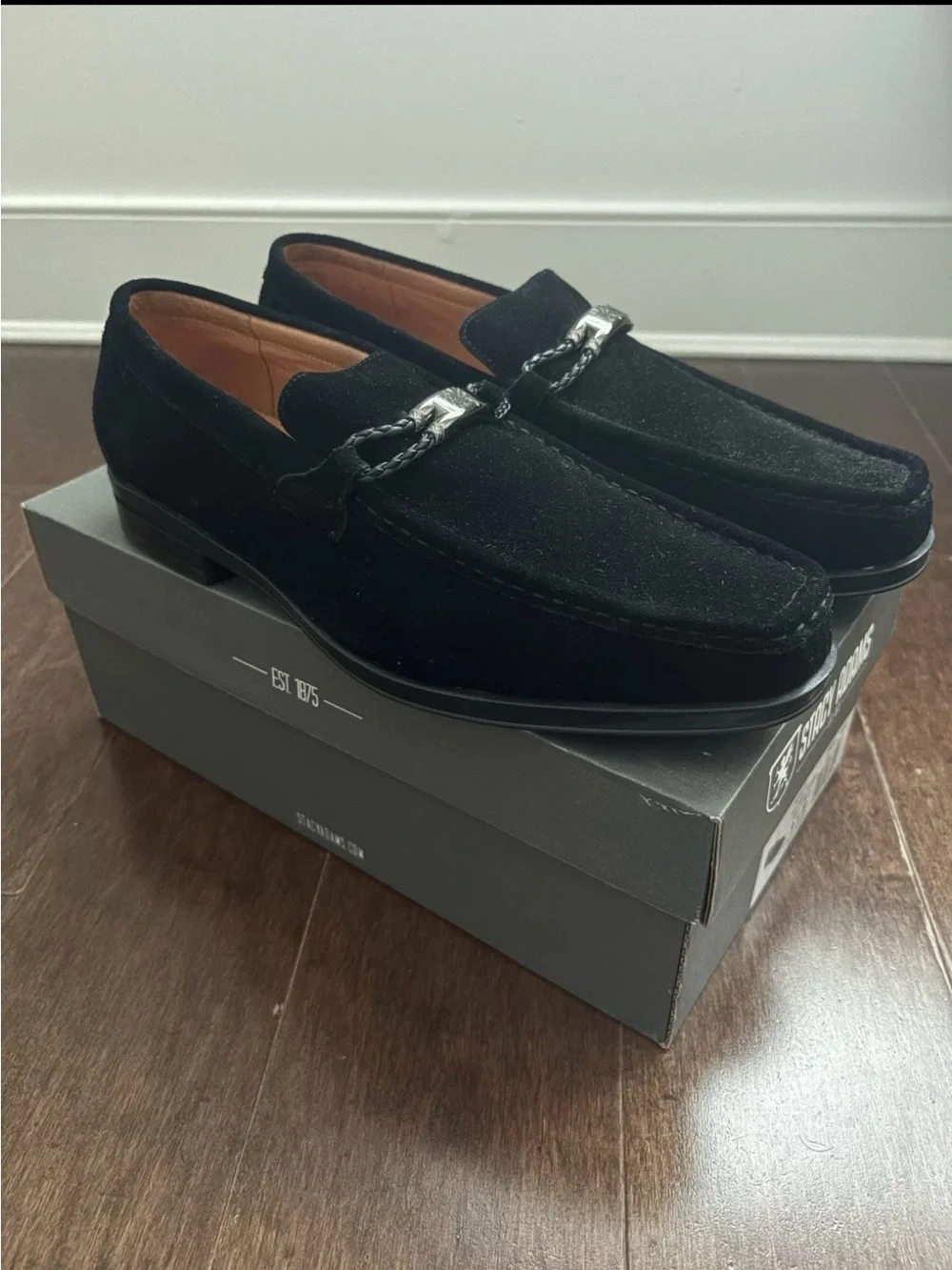 Stacy Adams Neville Men’s Black Moc Toe Loafers Slip-On Dress Shoes Size 9.5